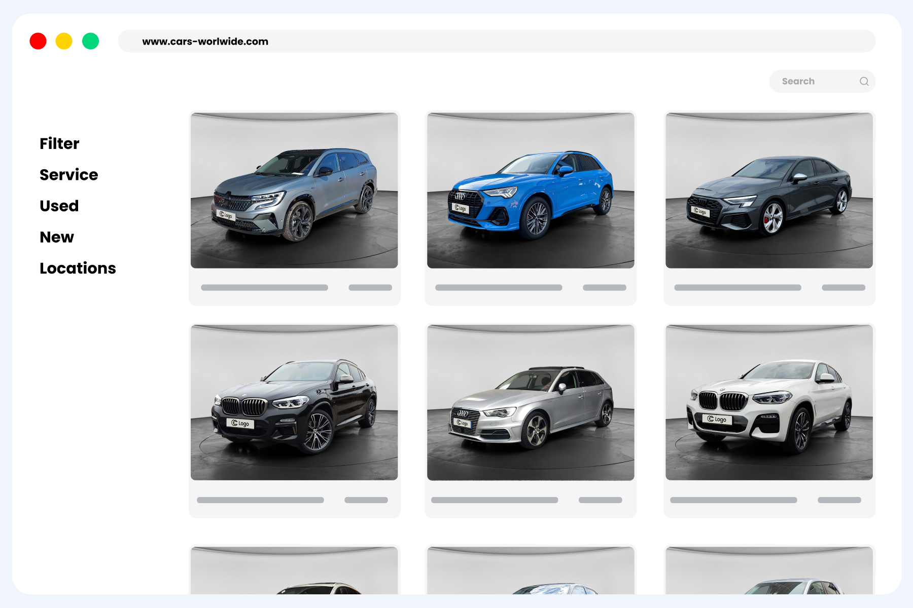 Clean background for car photos applied consistently across a dealership inventory listing