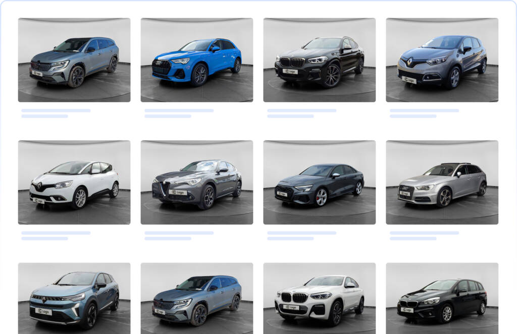 Dealership inventory grid with consistent clean backgrounds across every vehicle